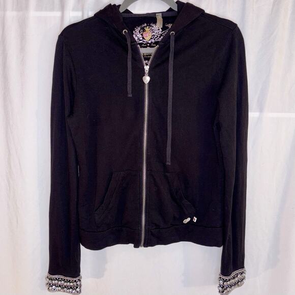 Twisted Heart Bling Y2K Heart Hoodie Jacket Bling On Cuffs Size SMALL EUC - Picture 1 of 11
